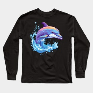 smiling dolphin leaping out of the water Long Sleeve T-Shirt